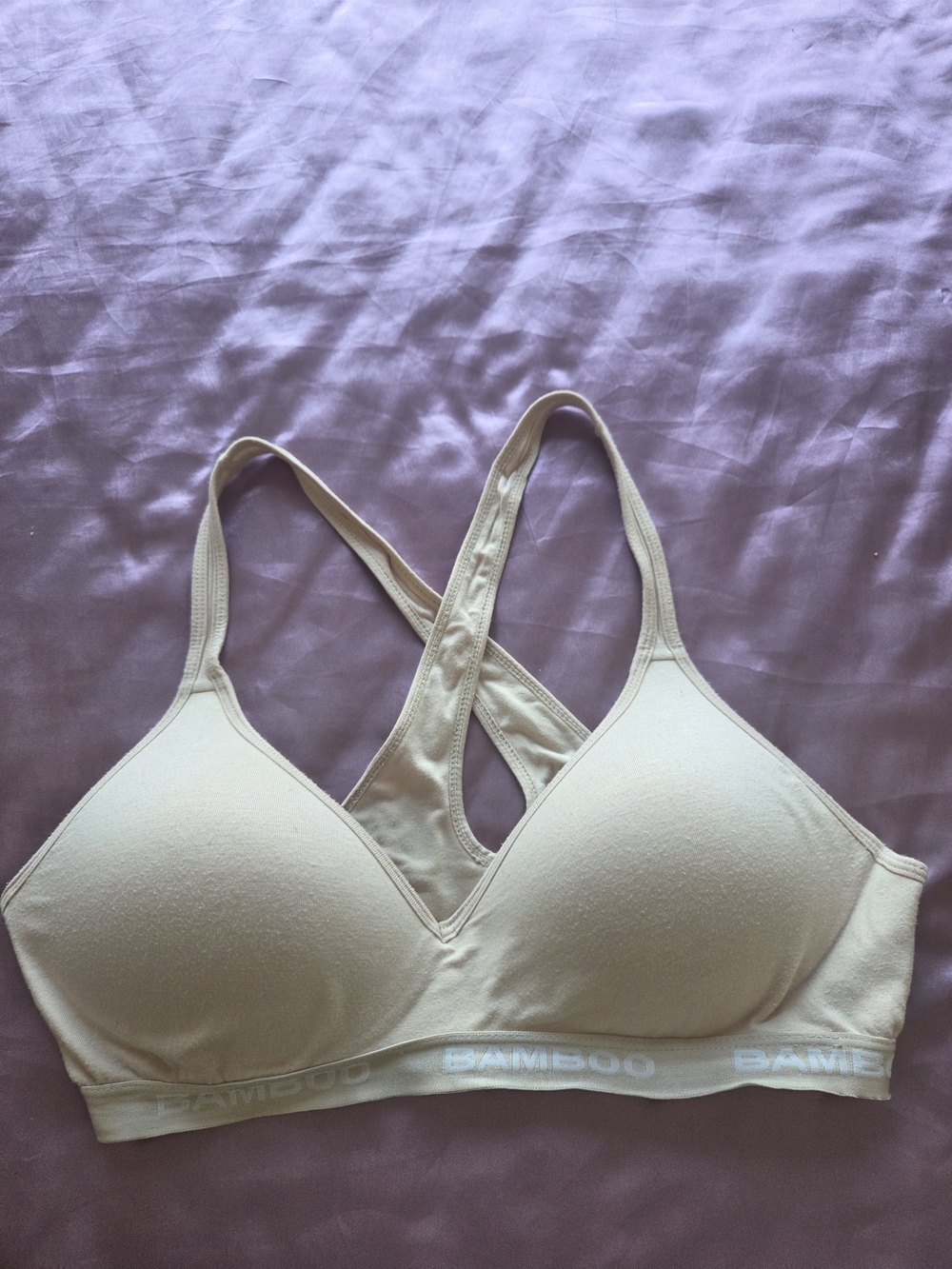 BAMBOO Nude Cup Shifting Sand Wireless Bralette with Crossback - Size L